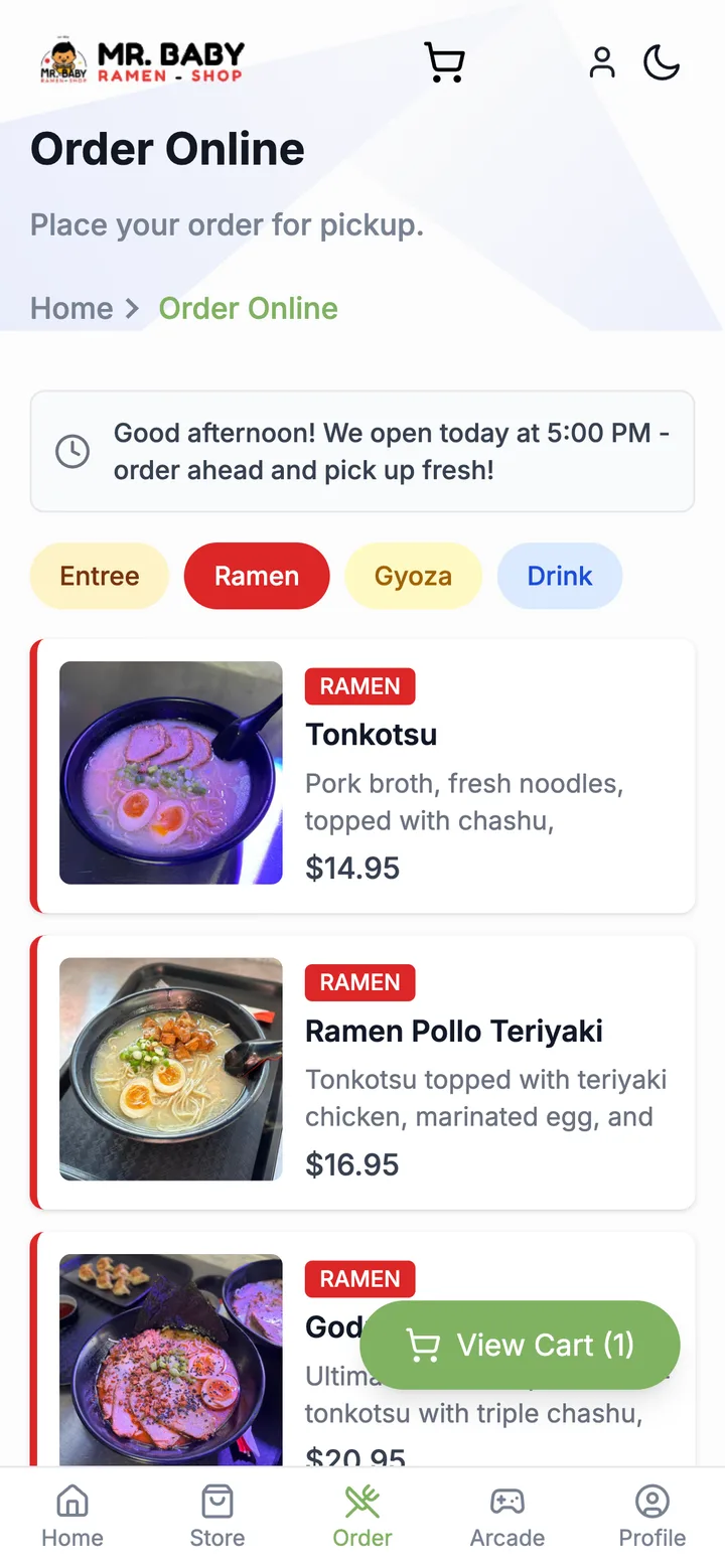 Mr. Baby Ramen app screen